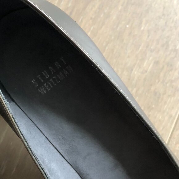 Stuart Weitzman Leather Shoes in Metallic Olive Green w Gold Embellishment Sz 10 - Picture 7 of 8